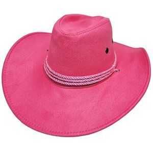 Faux Suede Cowboy Cowgirl Hat with Chin Strap Pink